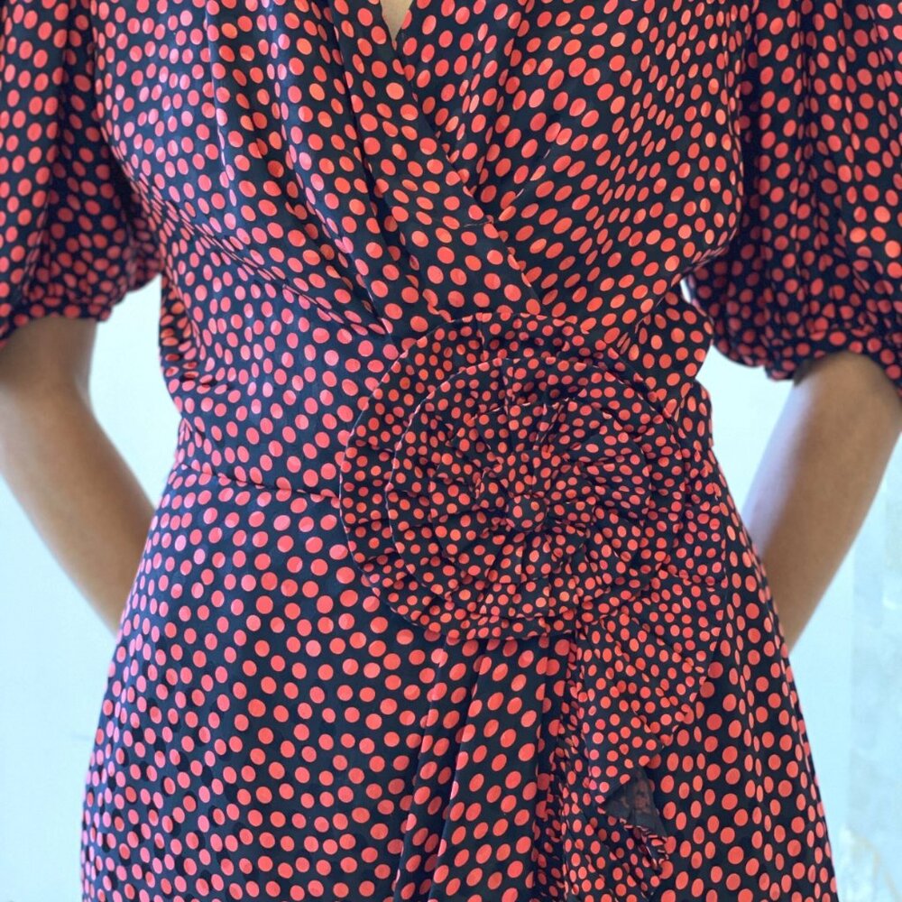 Albert Nipon Vintage Silk Wrap Ruffle Polka Dot D… - image 3